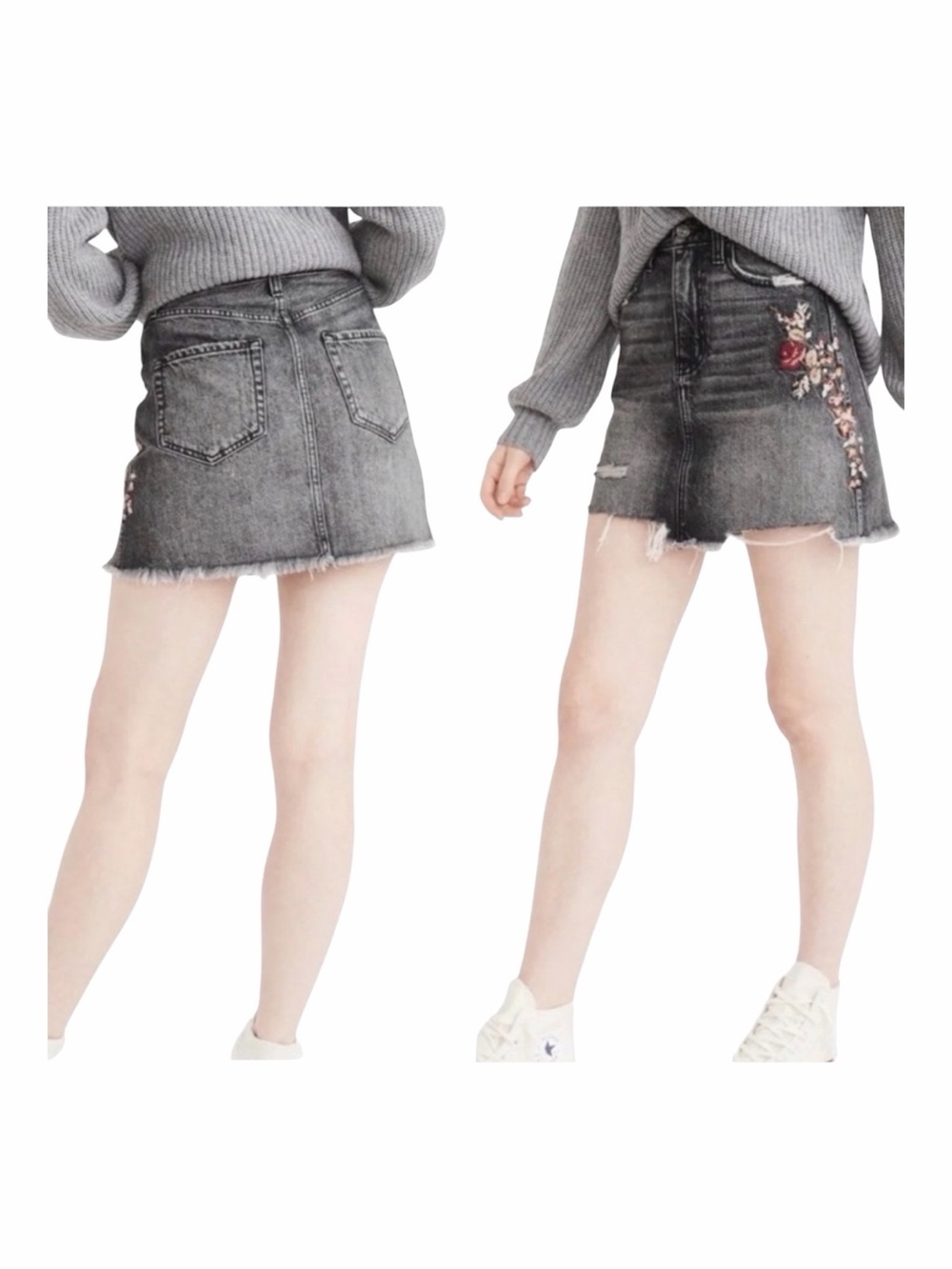 Abercrombie & Fitch Y2K Floral Embroidered Distressed Denim Mini Skirt. Size 27"
